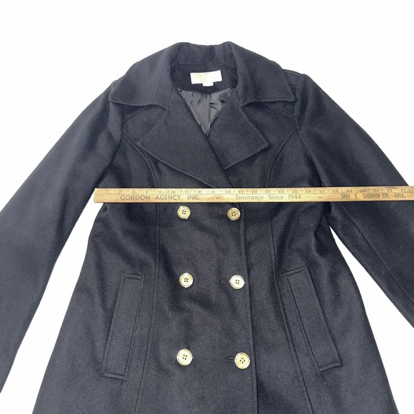 Michael Kors Women's Black Size 10 Double-Breasted Wool Blend Coat Long Metal - Picture 4 of 11